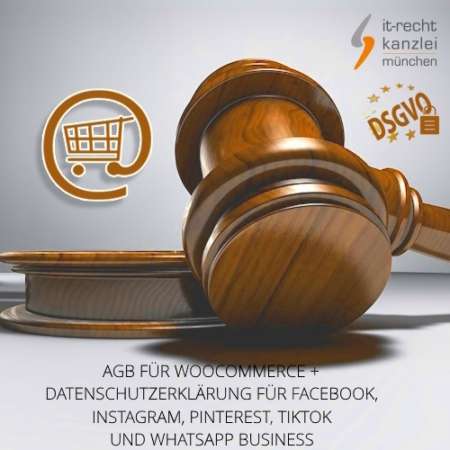 AGB für WooCommerce + Datenschutzerklärung für Facebook, Instagram, Pinterest, TikTok und WhatsApp Business inklusive Update-Service