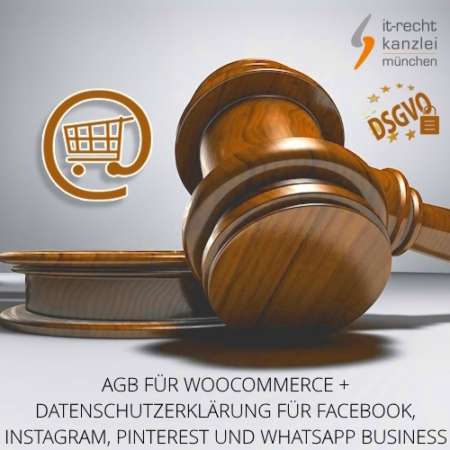 AGB für WooCommerce + Datenschutzerklärung für Facebook, Instagram, Pinterest und WhatsApp Business inklusive Update-Service